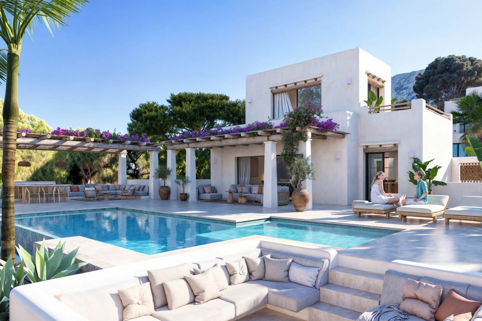 8273DEN Villenprojekt im ibizenkischen Stil mit Pool zu verkaufen, ganz in der Nähe des Strandes.