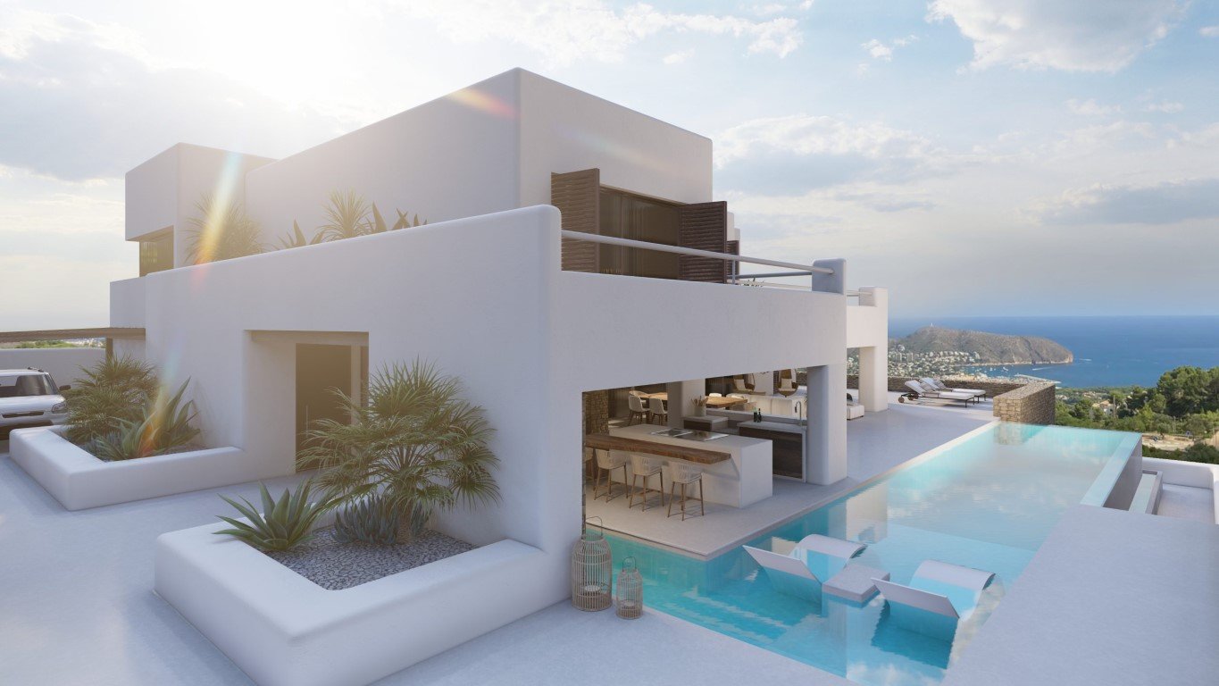6358MOR Wunderschöne Villa im Ibiza-Stil mit Meerblick im Bau zum Verkauf in Moraira