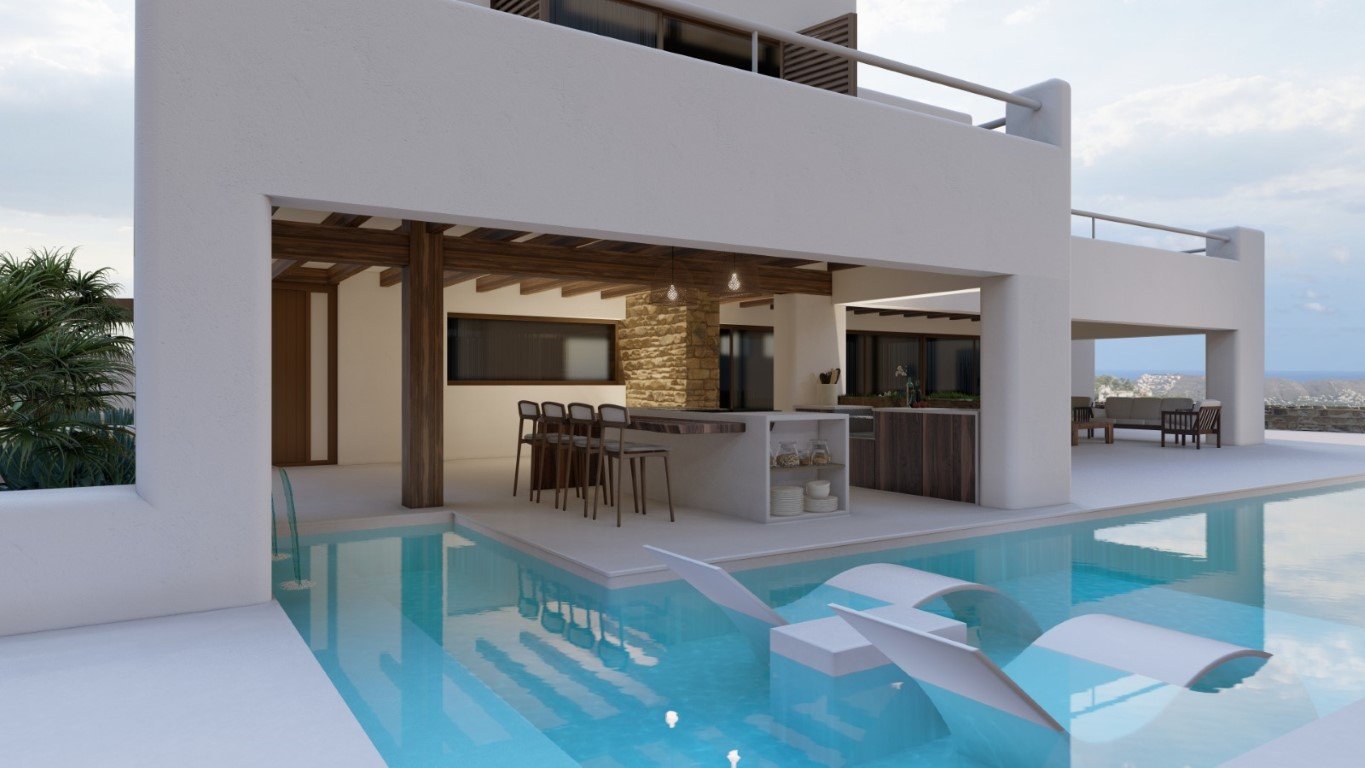 6358MOR Wunderschöne Villa im Ibiza-Stil mit Meerblick im Bau zum Verkauf in Moraira
