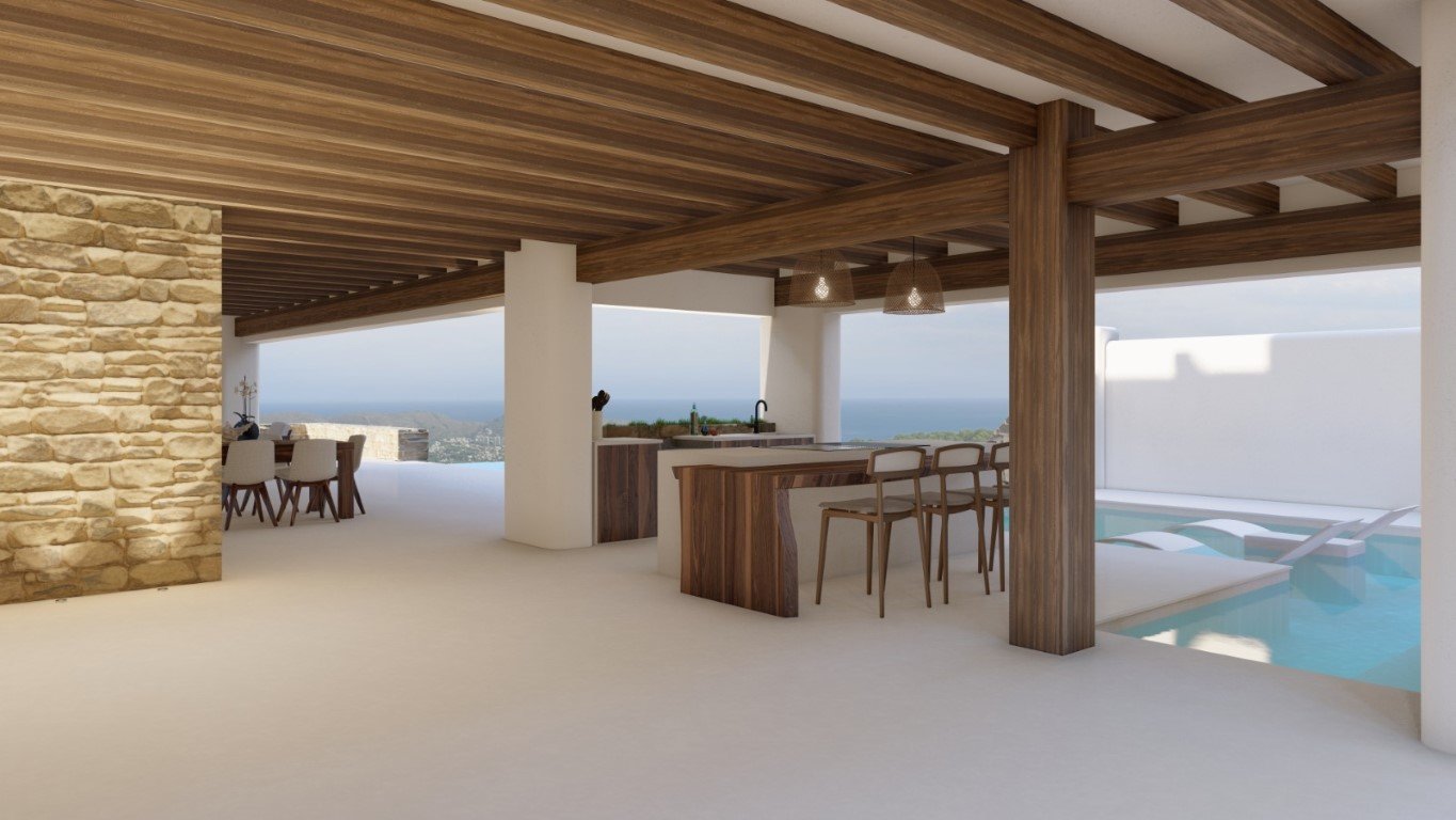 6358MOR Wunderschöne Villa im Ibiza-Stil mit Meerblick im Bau zum Verkauf in Moraira