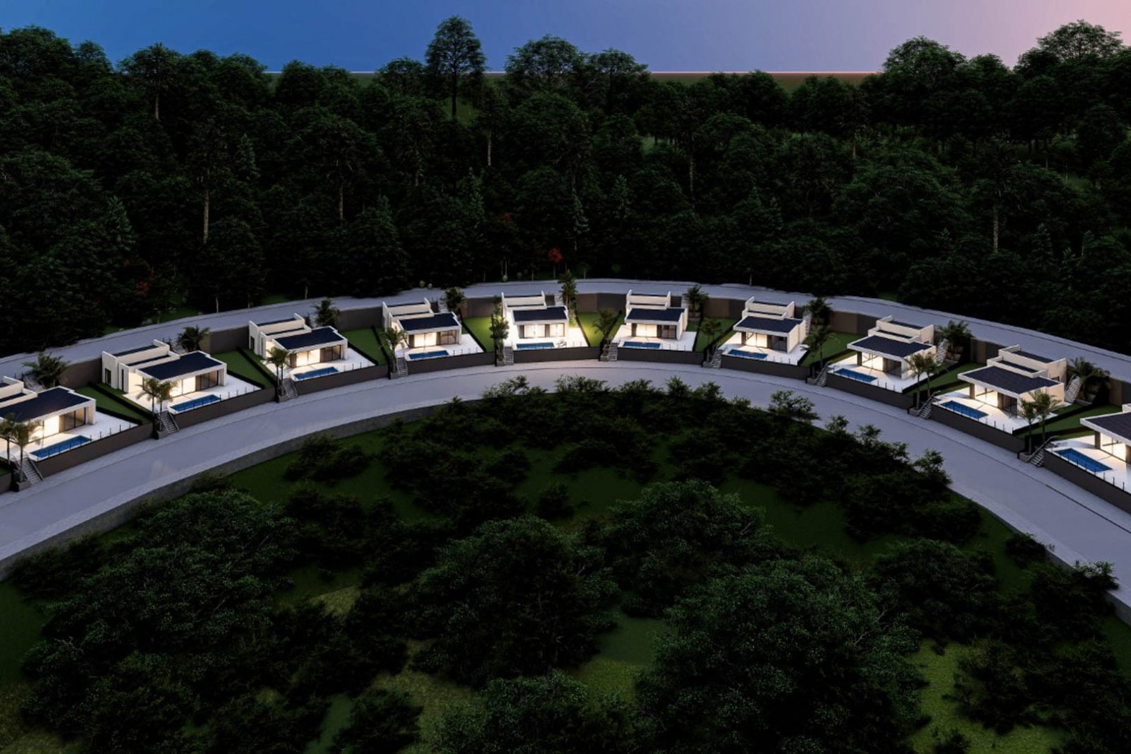 8185PED Komplex im Bau befindlicher unabhängiger Villen mit privatem Pool und teilweisem Meerblick zum Verkauf in Pedreguer.