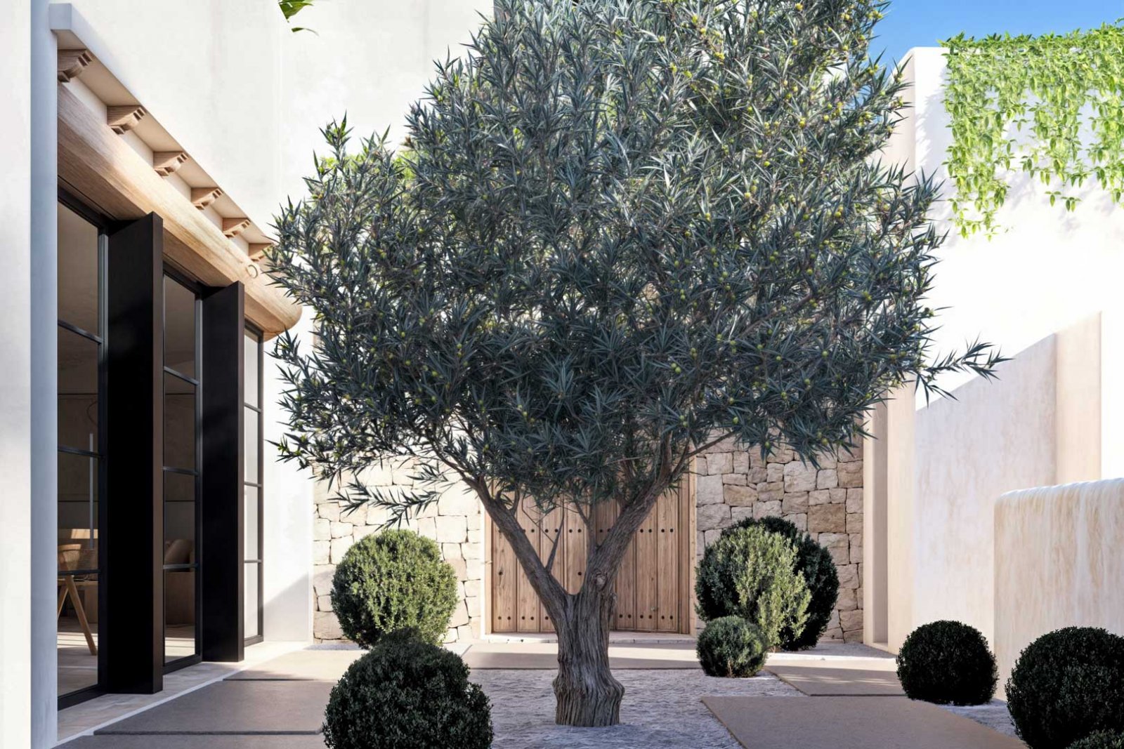 8273DEN Villenprojekt im ibizenkischen Stil mit Pool zu verkaufen, ganz in der Nähe des Strandes.