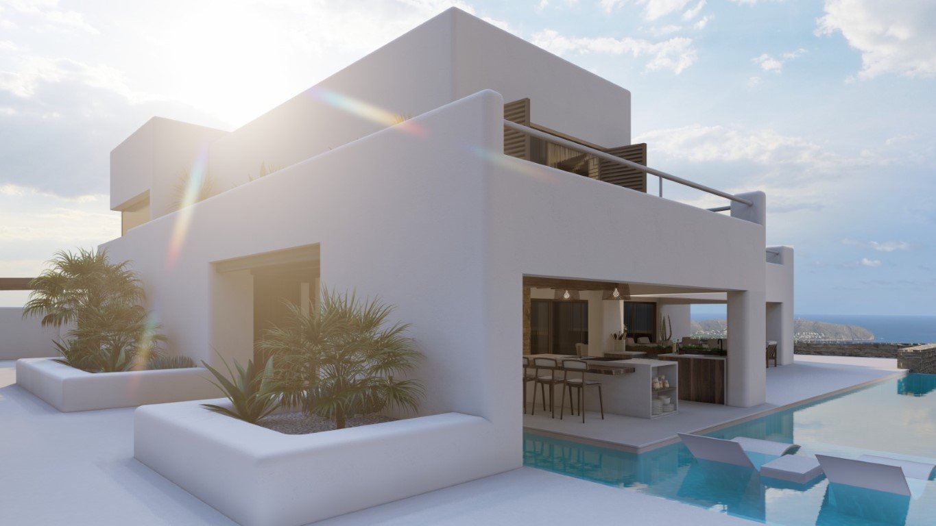 6358MOR Wunderschöne Villa im Ibiza-Stil mit Meerblick im Bau zum Verkauf in Moraira