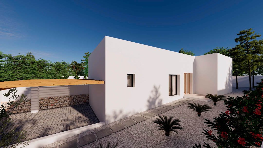 7120MOR Ibiza-Villa-Projekt mit Lizenz in Meeresnähe zum Verkauf in Moraira.