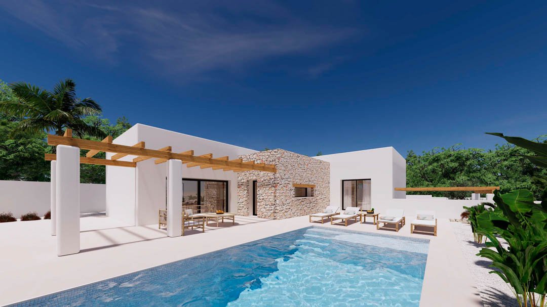 7120MOR Ibiza-Villa-Projekt mit Lizenz in Meeresnähe zum Verkauf in Moraira.