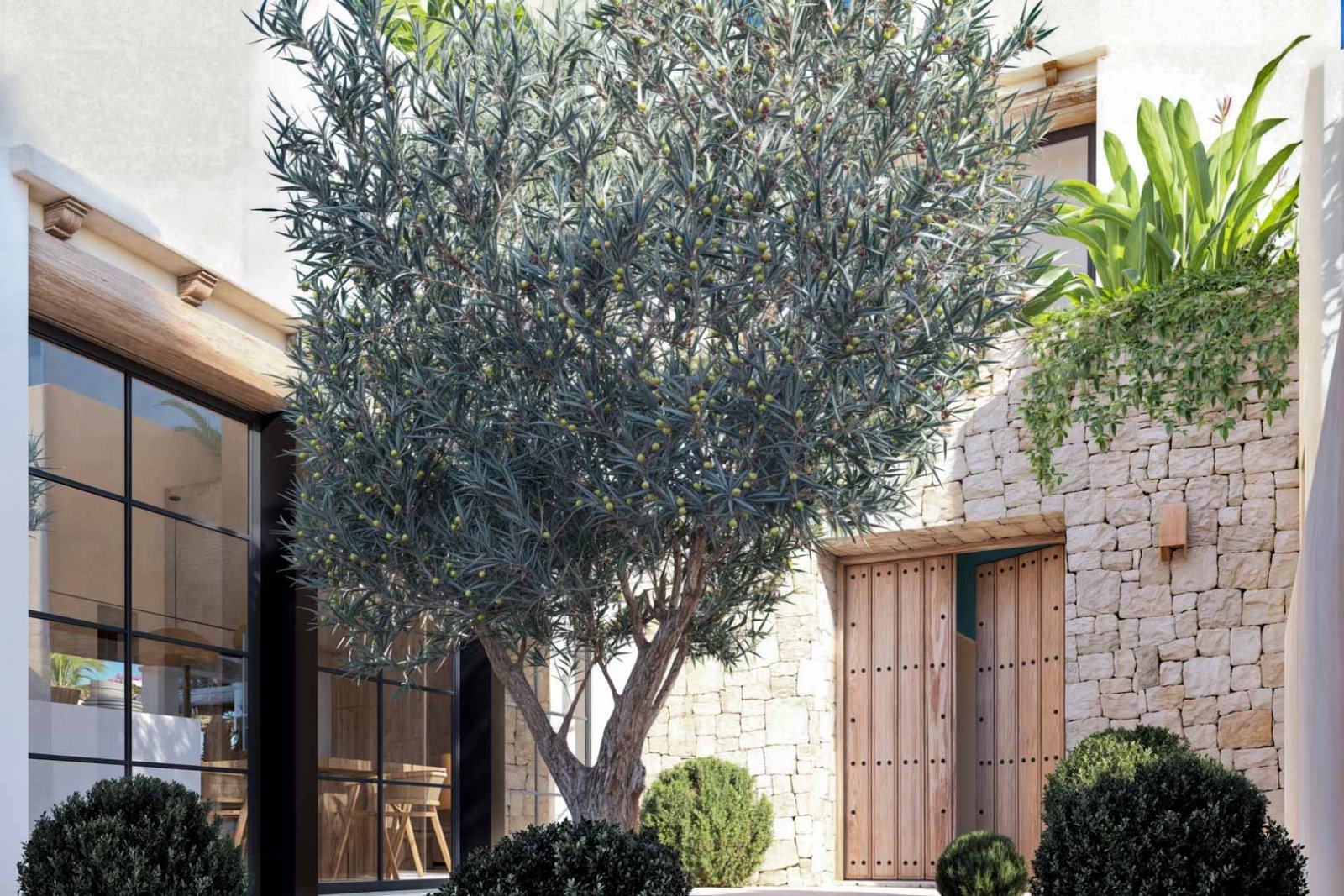 8273DEN Villenprojekt im ibizenkischen Stil mit Pool zu verkaufen, ganz in der Nähe des Strandes.