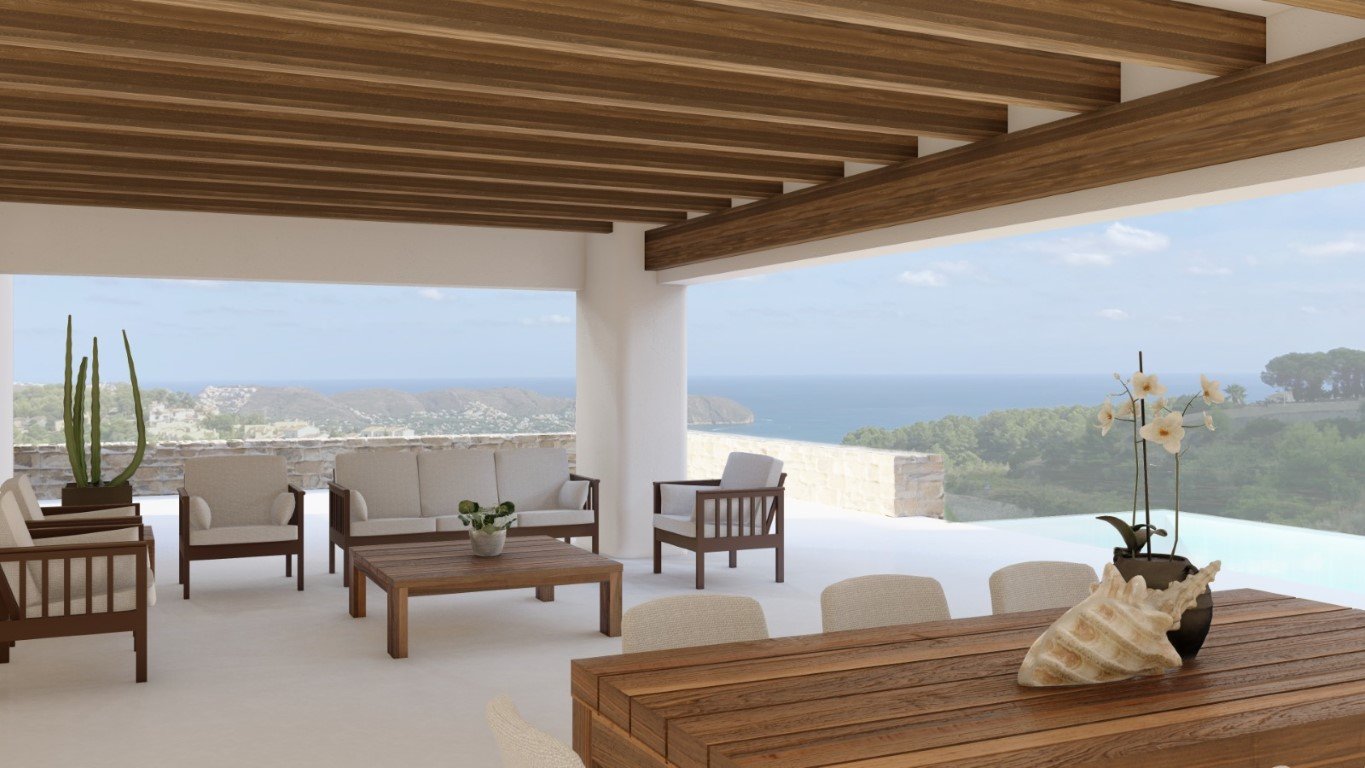 6358MOR Wunderschöne Villa im Ibiza-Stil mit Meerblick im Bau zum Verkauf in Moraira