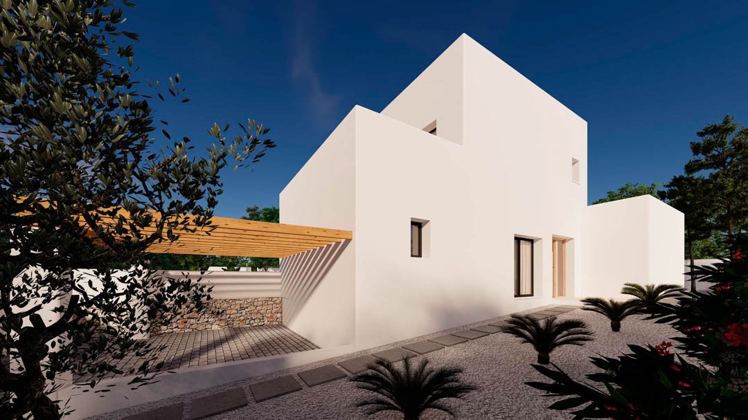 7120MOR Ibiza-Villa-Projekt mit Lizenz in Meeresnähe zum Verkauf in Moraira.