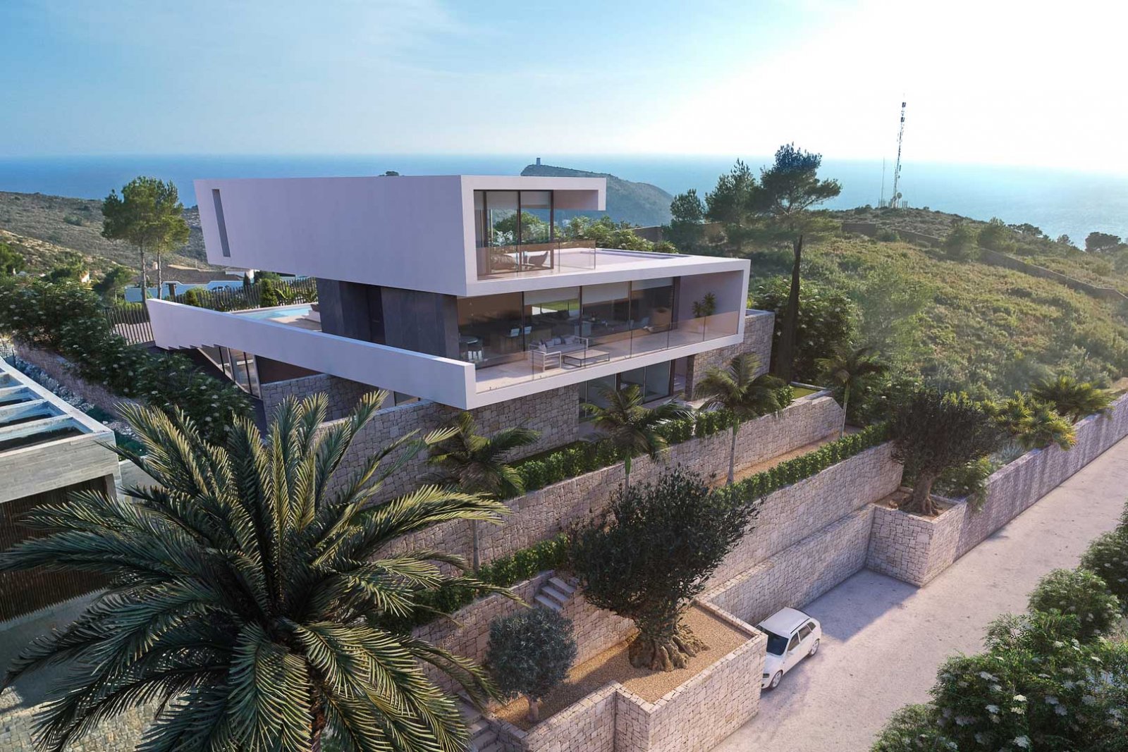 8235MOR Designprojekt mit Baugenehmigung mit Panoramablick auf das Meer und die Berge in Moraira zu verkaufen.