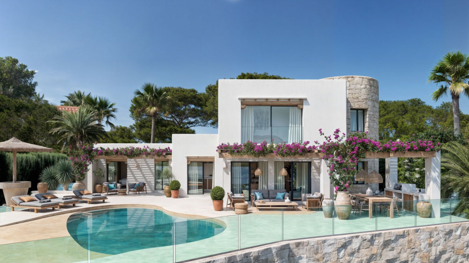 7105MOR | Villa im Ibiza-Stil mit Panoramablick in Moraira zu verkaufen