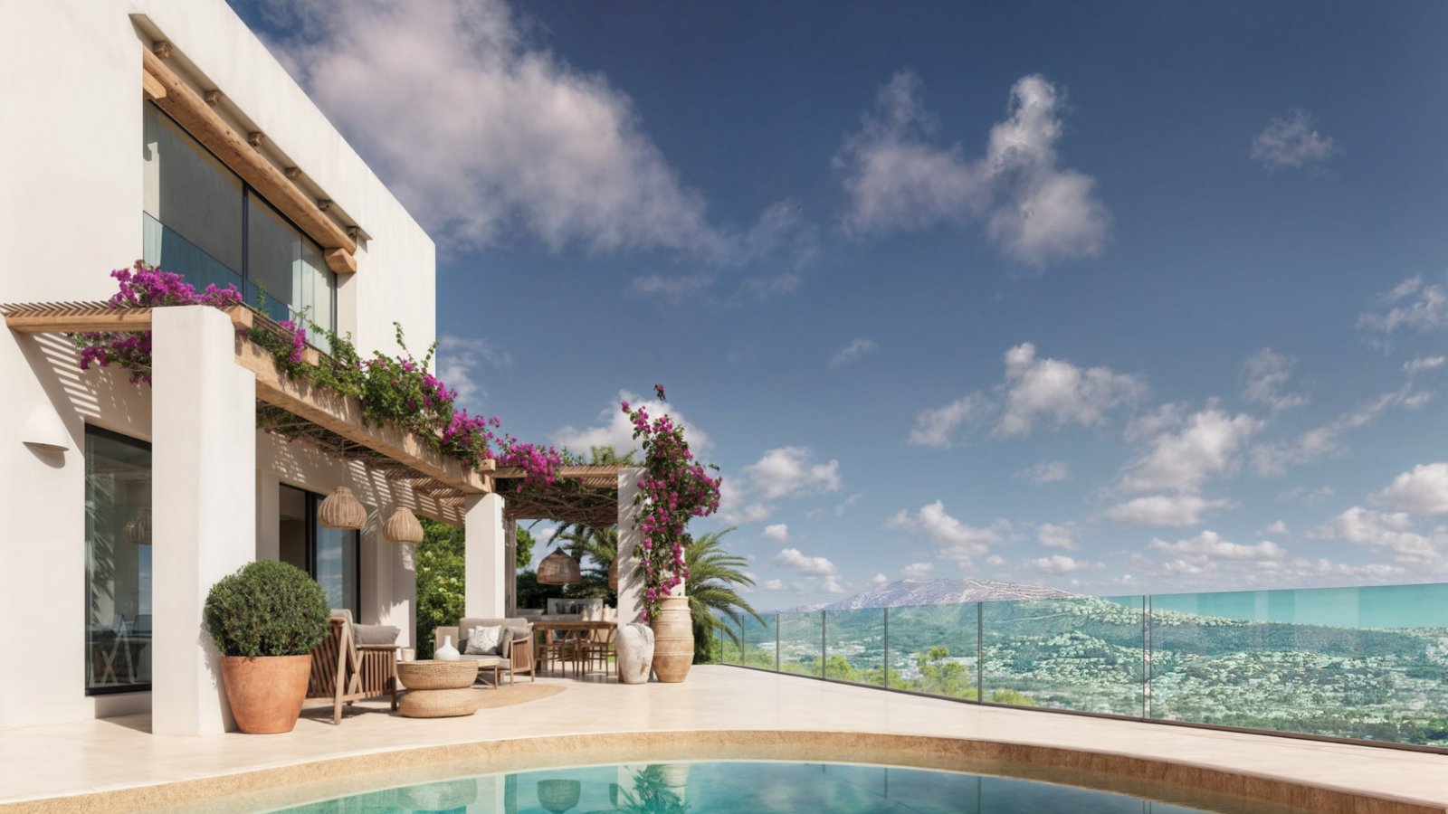 7105MOR | Villa im Ibiza-Stil mit Panoramablick in Moraira zu verkaufen