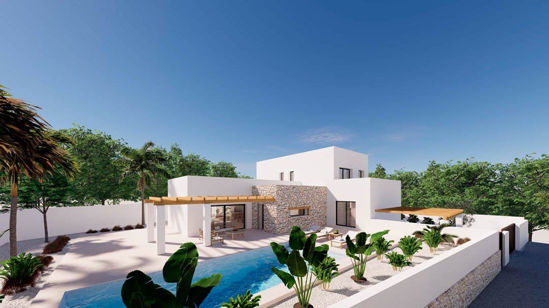7120MOR Ibiza-Villa-Projekt mit Lizenz in Meeresnähe zum Verkauf in Moraira.