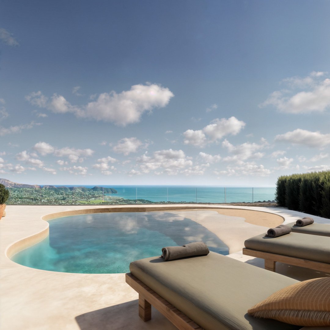 7105MOR | Villa im Ibiza-Stil mit Panoramablick in Moraira zu verkaufen