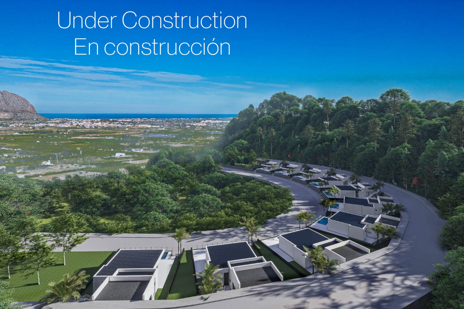 8185PED Komplex im Bau befindlicher unabhängiger Villen mit privatem Pool und teilweisem Meerblick zum Verkauf in Pedreguer.