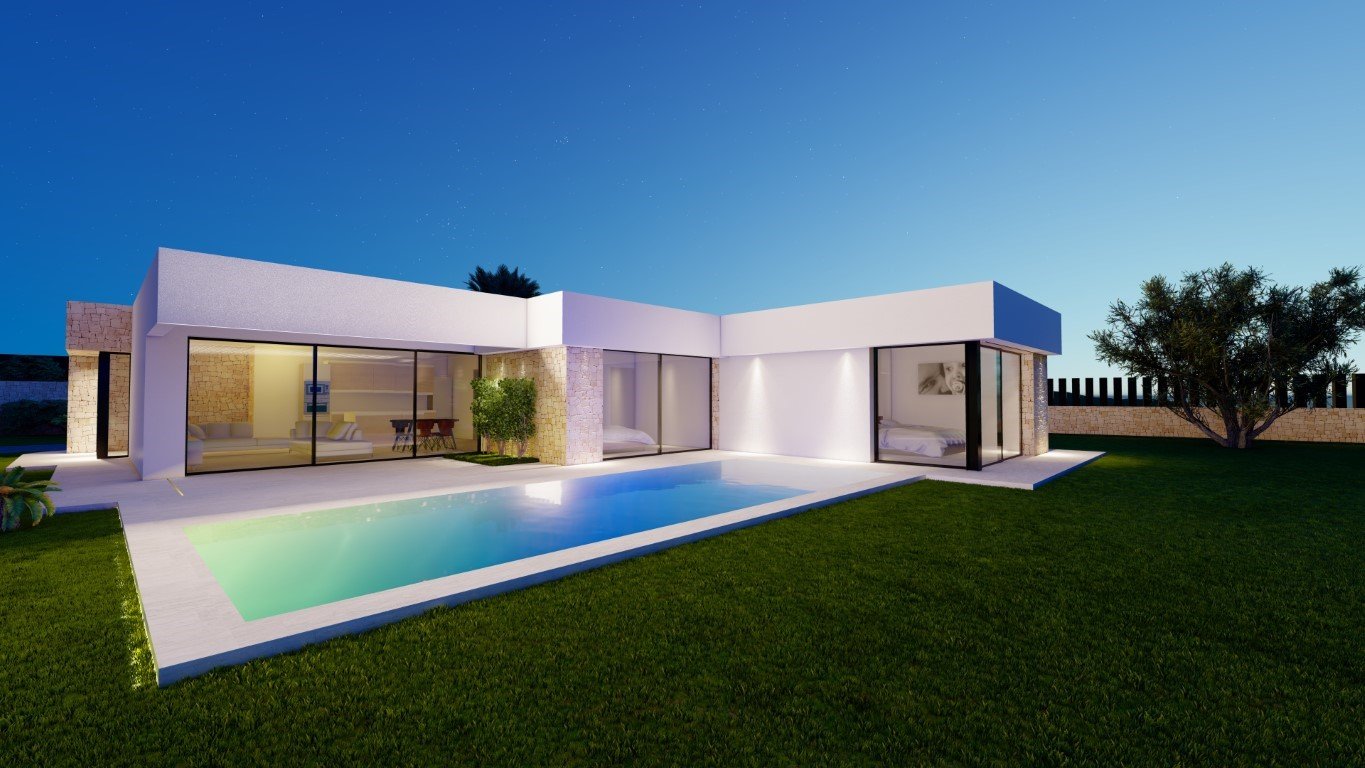6414CAL Moderne, einstöckige, neu gebaute Villa in Laufnähe zum Yachthafen in Calpe