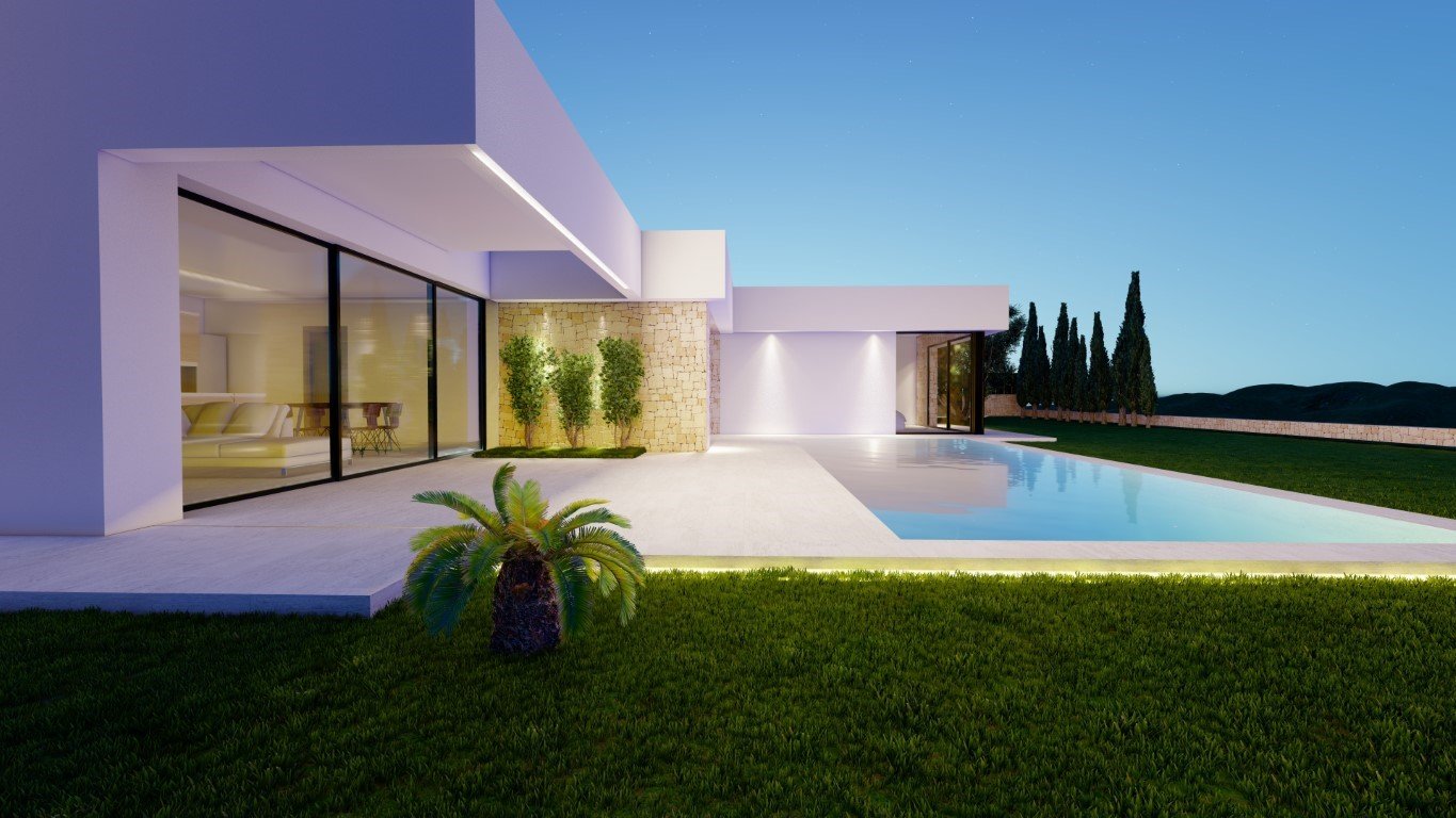 6414CAL Moderne, einstöckige, neu gebaute Villa in Laufnähe zum Yachthafen in Calpe