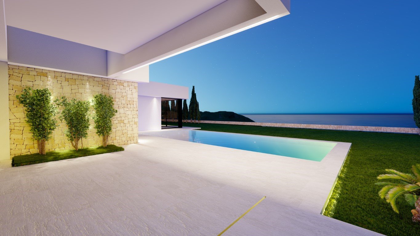 6414CAL Moderne, einstöckige, neu gebaute Villa in Laufnähe zum Yachthafen in Calpe