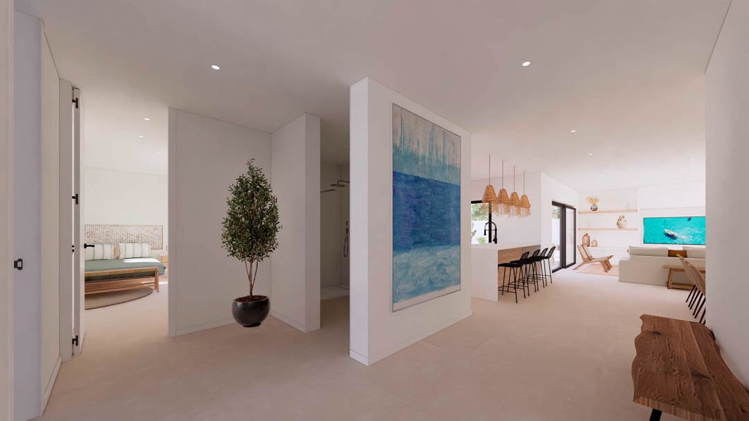 7120MOR Ibiza-Villa-Projekt mit Lizenz in Meeresnähe zum Verkauf in Moraira.